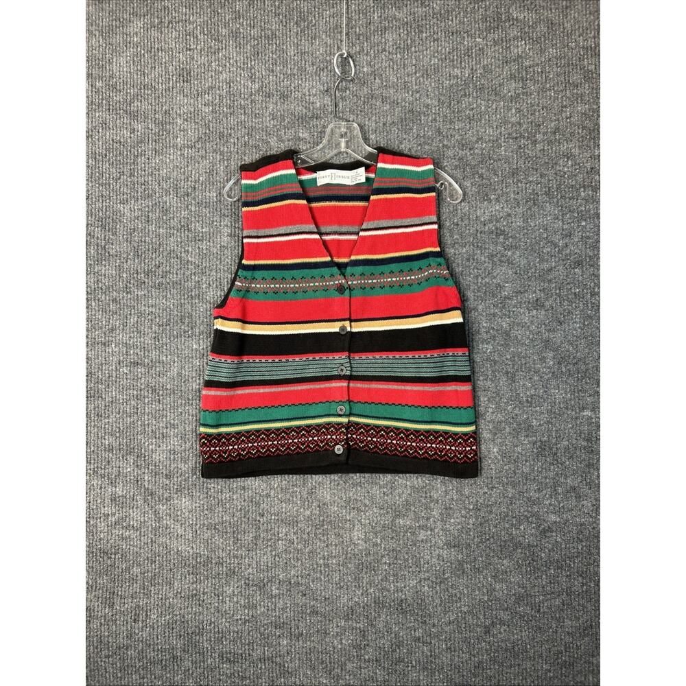 Vintage First Issue Womens Sweater Vest Sz Small Striped Button Up Cottage Boho
